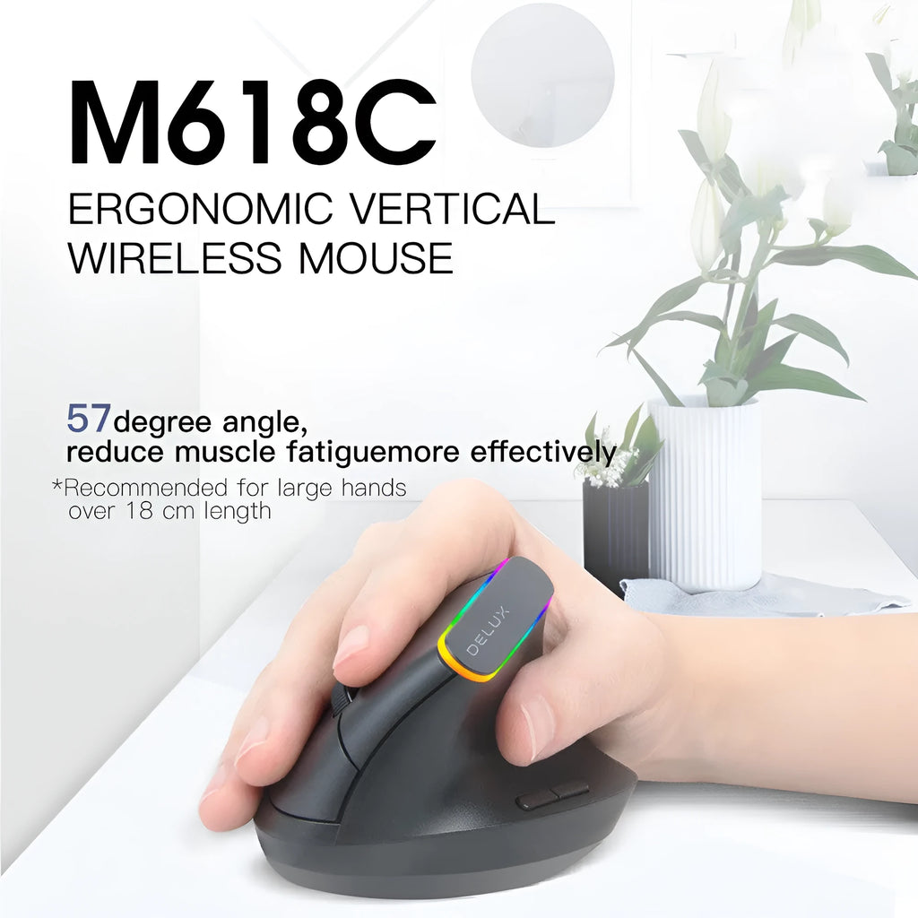 M618C vertical ergonomic wireless computer mouse with RGB lighting in black or white