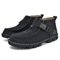 Handmade stitching casual slip on shoes in PU leather with flat sole, available in black, green or brown
