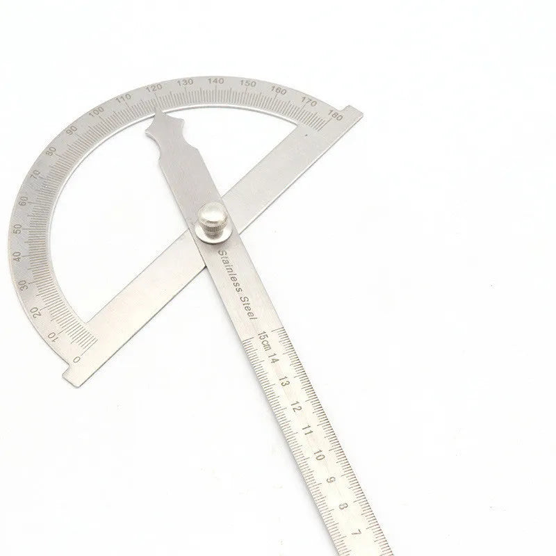 Adjustable plastic protractor showing 180° measuring scale with clear graduation marks