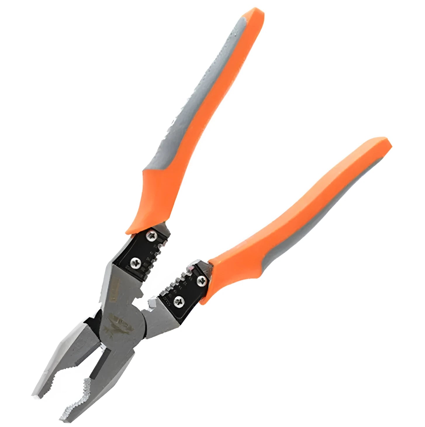 Orange multi-function wire cutter pliers with alloy steel head and PVC grips