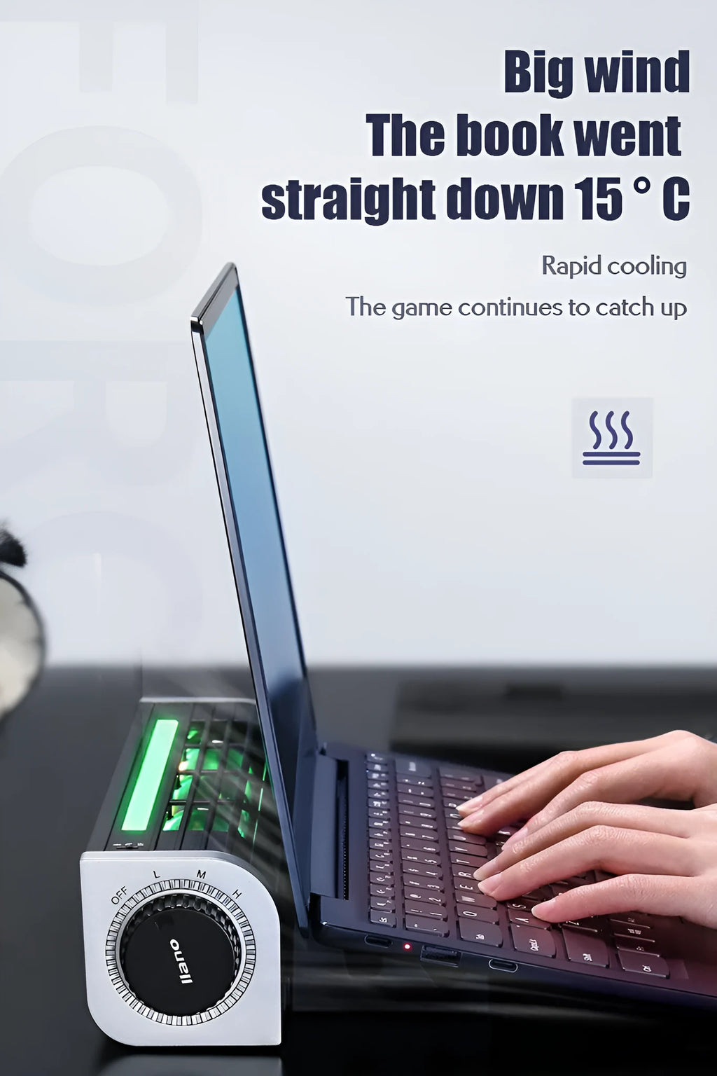 Black notebook cooling pad with two fans and an optional adjustable laptop support stand.
