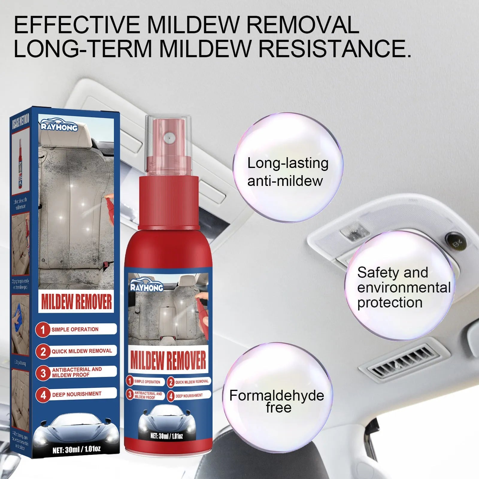 30ml boxed car interior mould removal spray with anti-mold agent for automotive cleaning