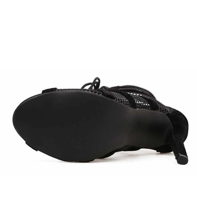 Black suede women's lace-up high heel shoes with 11.5cm heel and 1cm platform