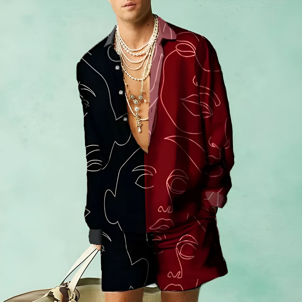 Men's slim fit long sleeve shirt and matching shorts casual co-ordinated set