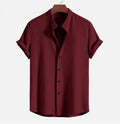 Men's loose short sleeve polyester summer shirt in navy blue.