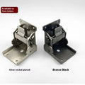Furniture foot folding hinge in nickel silver finish showing 0-90 degree angle range.