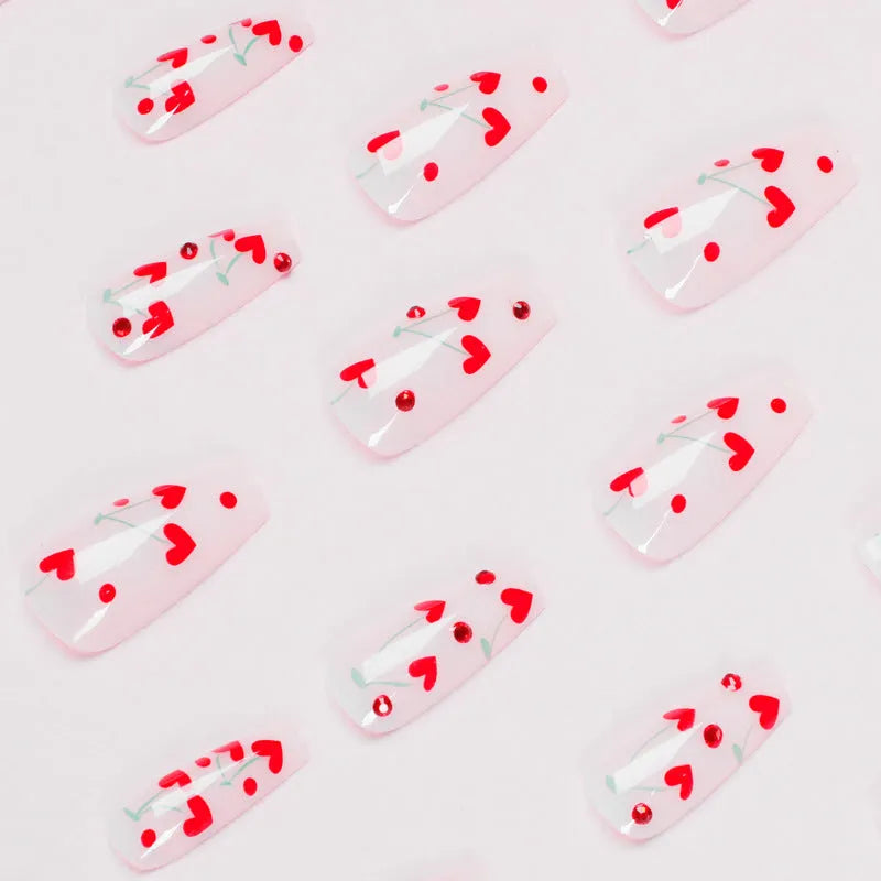 French love red diamond small cherry nail armour sheet stickers pack with 24 pieces and adhesive glue