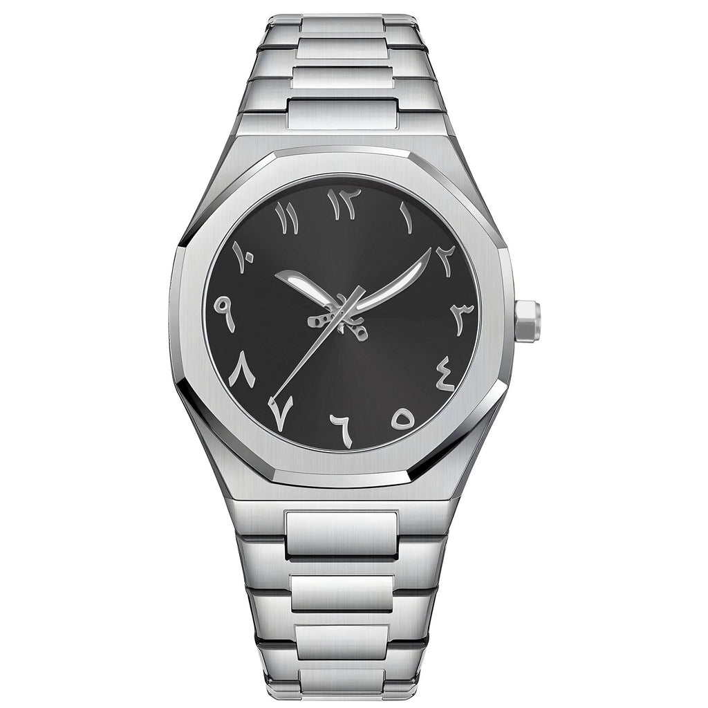 Men's business casual stainless steel quartz wristwatch showing a 10mm profile
