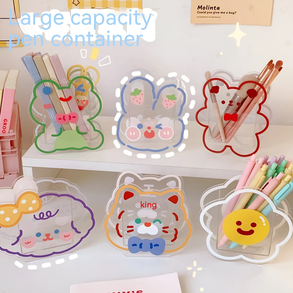 Acrylic square stationery storage box with cute animal and food pattern designs
