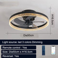 Nordic-style remote control ceiling fan lamp with light, 50cm diameter, in black finish