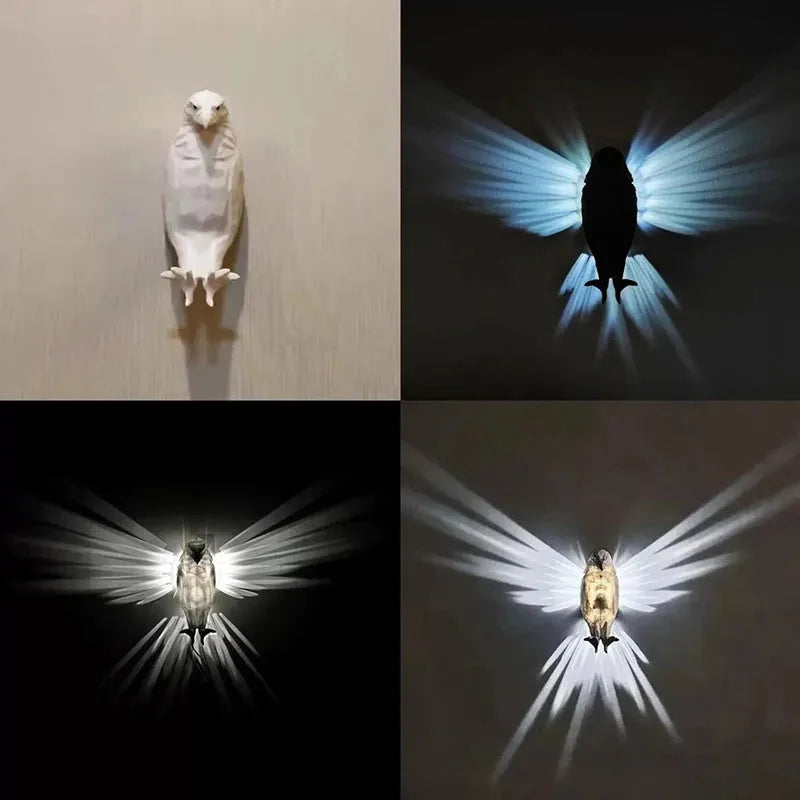 3D printed plastic eagle wall lamp projecting animal silhouette for home decor.