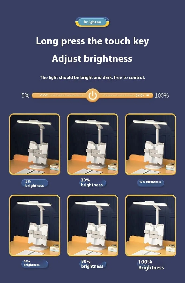 Adjustable desk lamp with three light temperature settings on a bookshelf