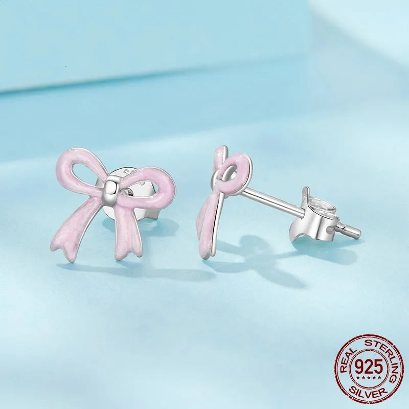 Women's S925 sterling silver bow stud earrings, SCE1925 colour, dripping oil finish