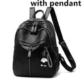 Black soft-surface PU leather backpack with double straps, shown with a capacity of 20-35 litres.