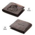 Coffee coloured engraved horizontal short wallet showing photo personalisation and 7 card slots