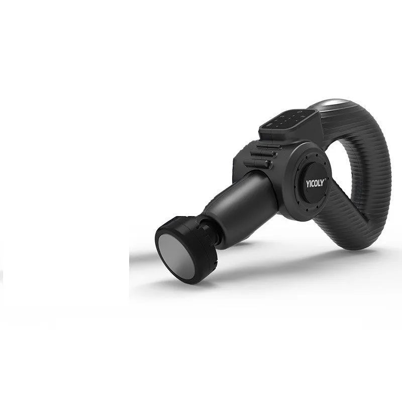Black smart muscle massage gun with multiple attachment heads for hot and cold compress therapy