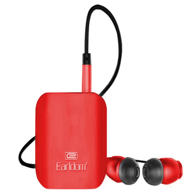 Black Bluetooth audio receiver headphones with lavalier clip for running and hands-free calling