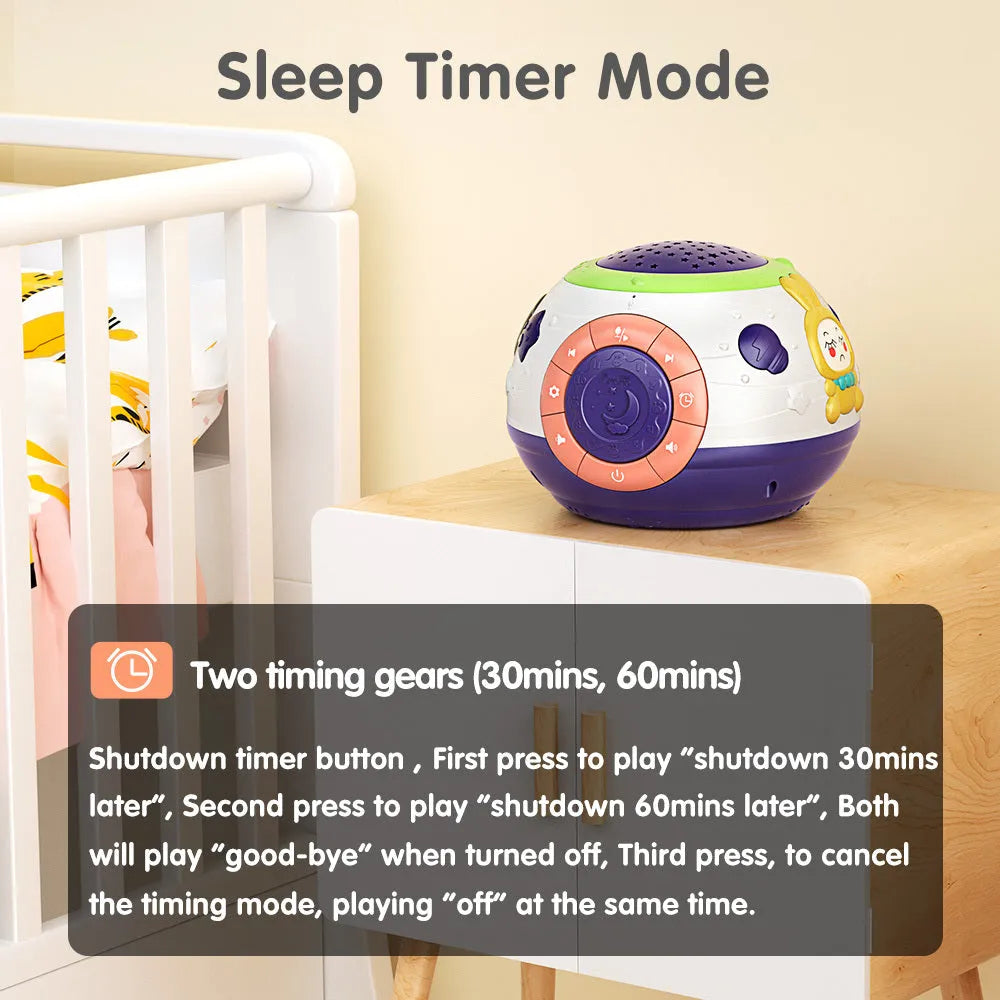 White starry sky night light projector for children with colour-changing lights and sound functions
