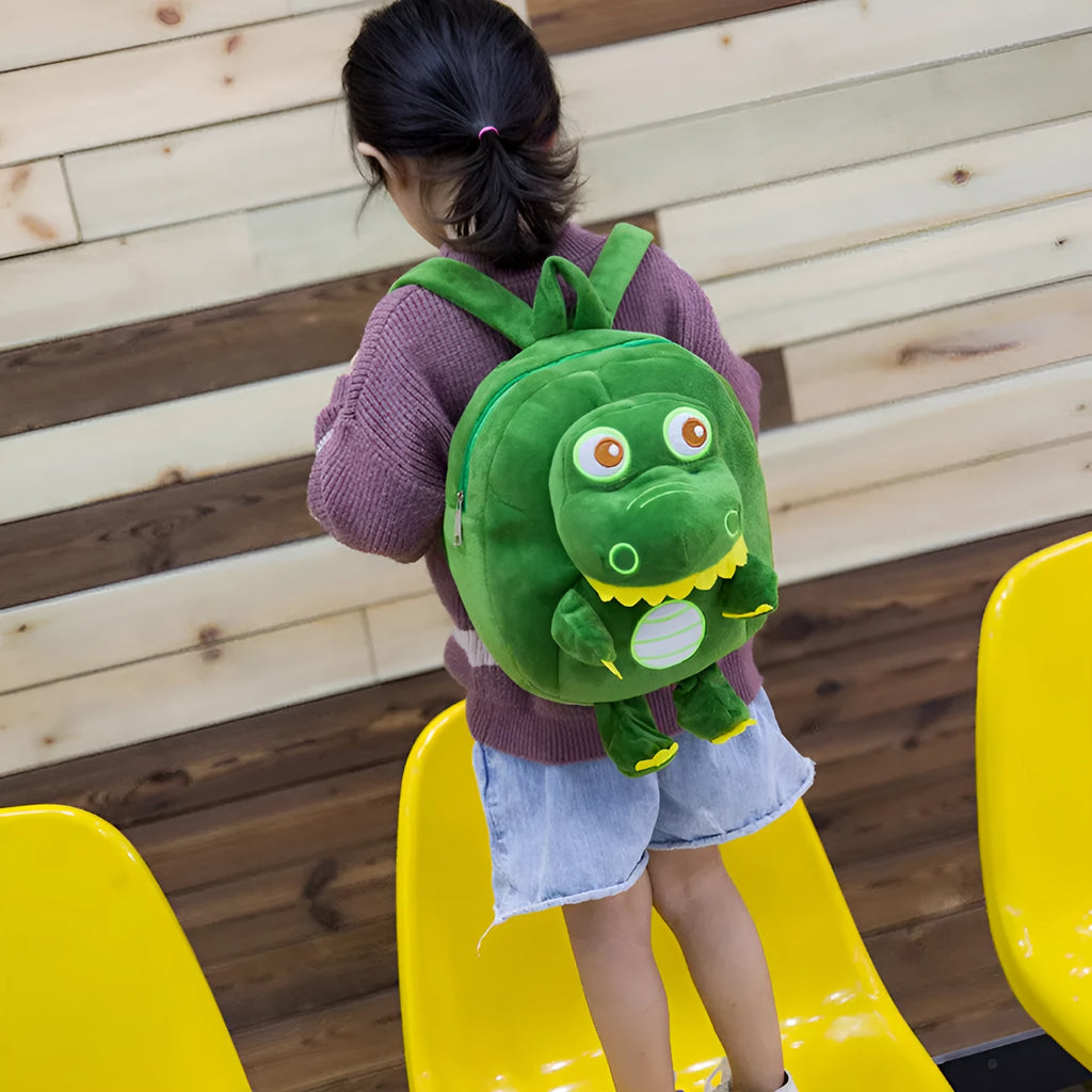 Blue dinosaur plush backpack with embroidery decoration and soft handle