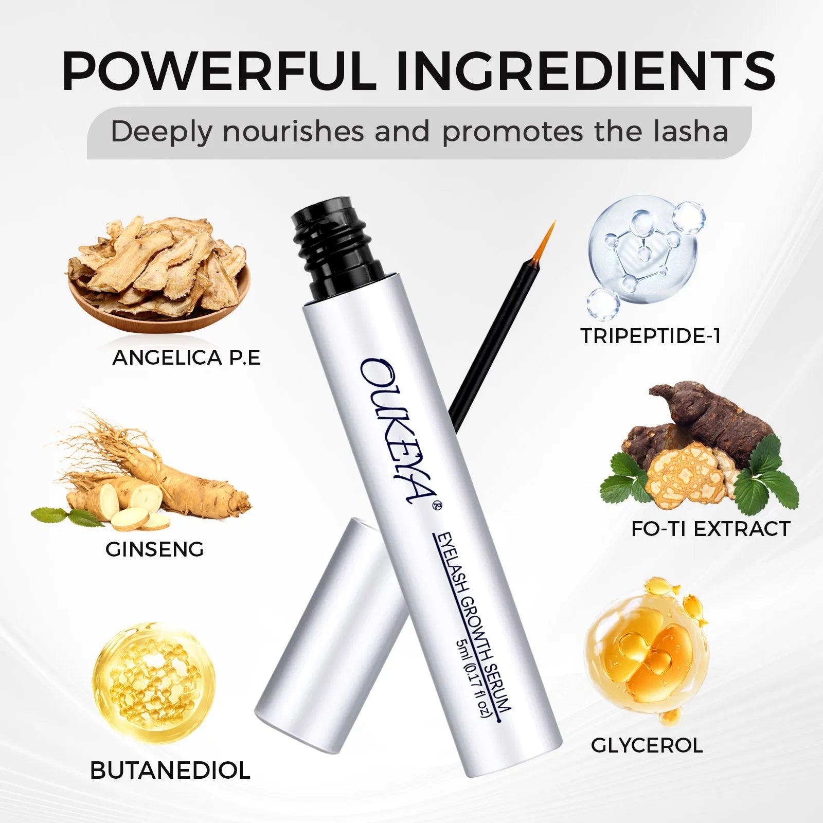 Silver-coloured eyelash growth essence bottle containing 5ML of nutrient solution