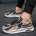 Men's grey mesh running shoes with round toe and EVA sole for summer jogging