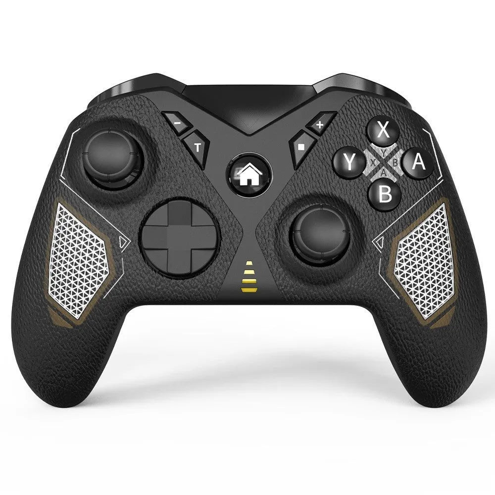 Black wireless game controller for Nintendo with type-c port and leather pattern texture.