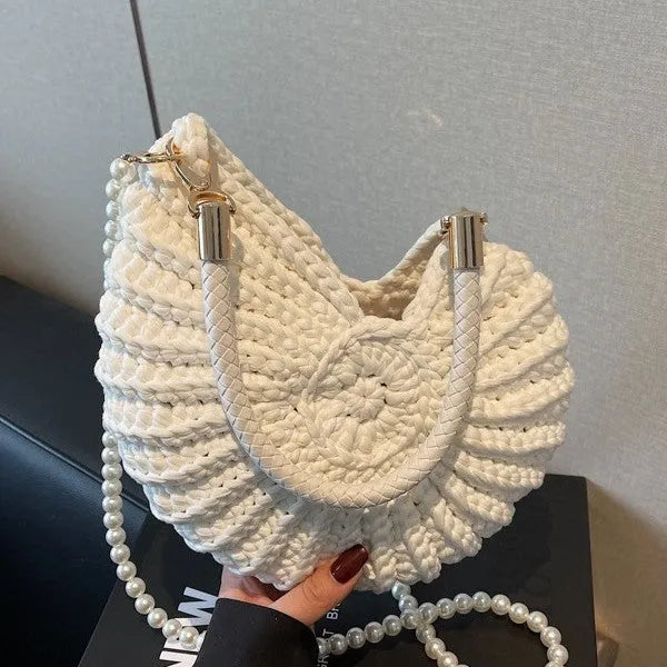 Women's handmade woven cloth shoulder bag in retro style with open top and phone compartment