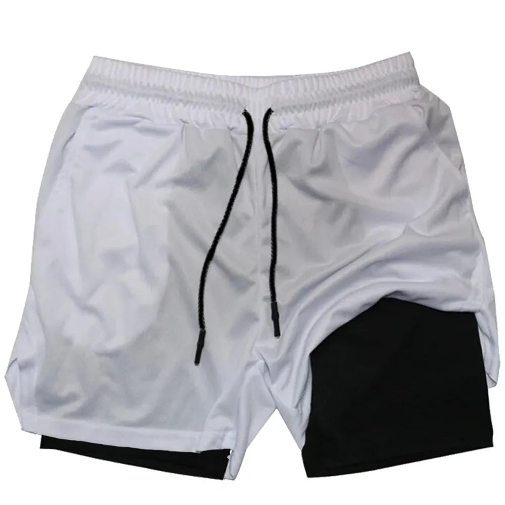 Men's camouflage print double-layer sports shorts in quick-dry fabric