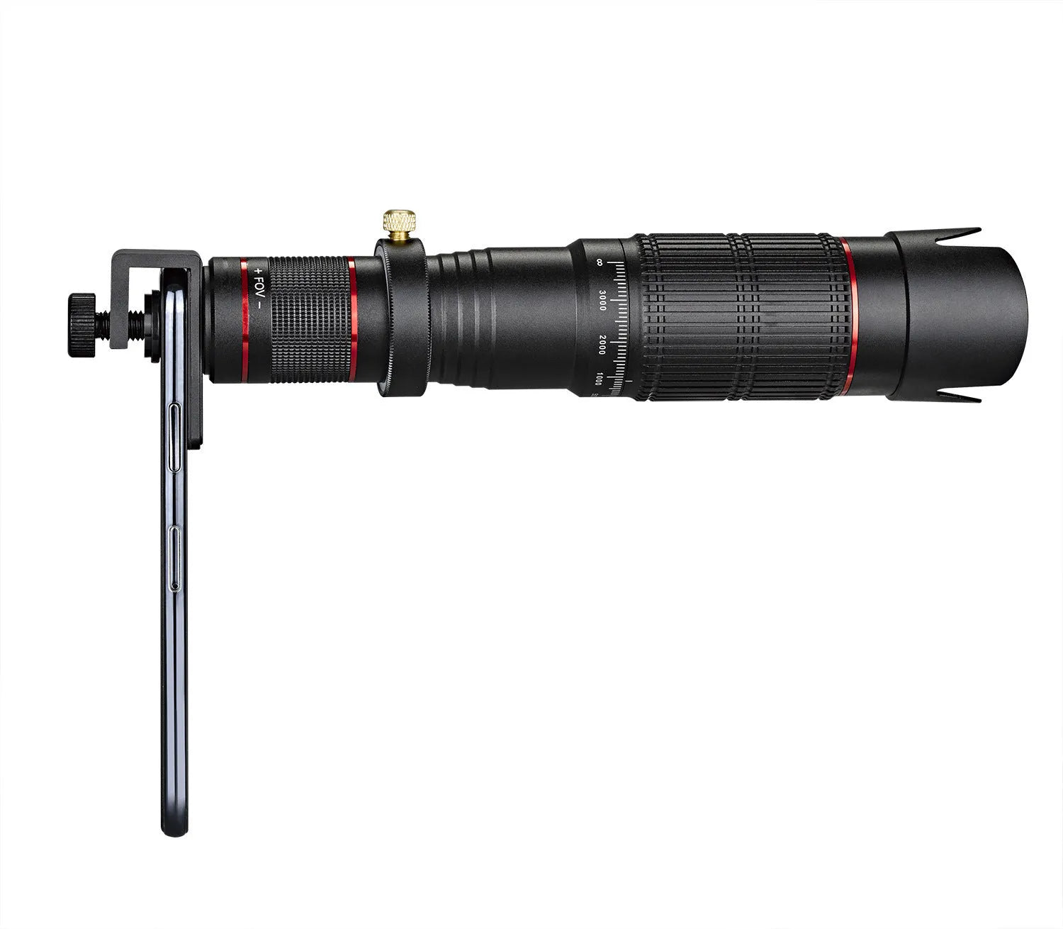 Black 36x telephoto telescope lens for universal smartphone attachment with compact design