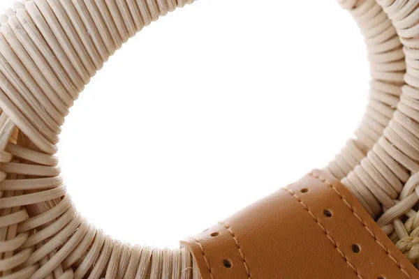 Rattan handbag in round woven straw style with hard shell and inner pocket