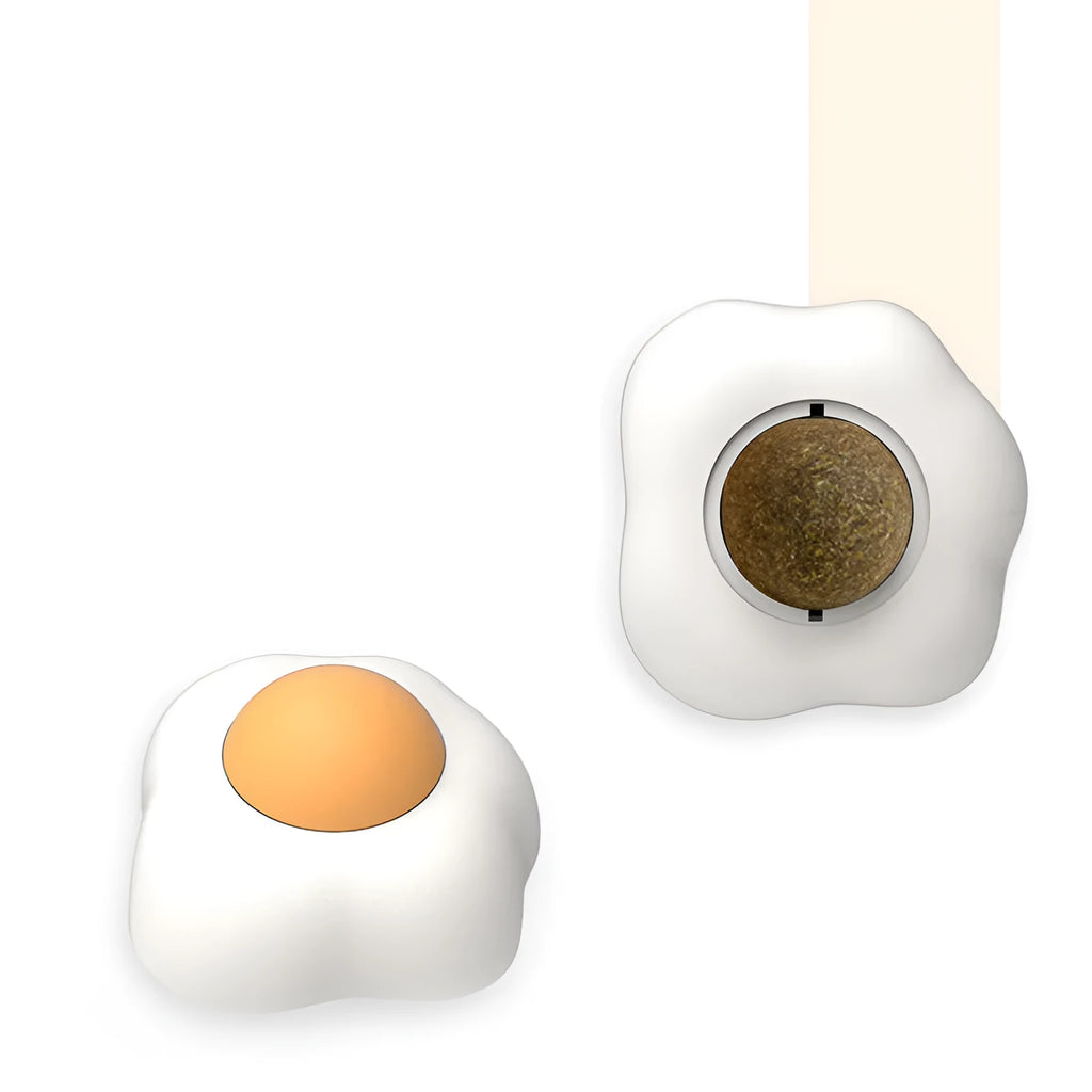 Interactive catnip ball toy in egg shapes with organic catnip filling for wall mounting