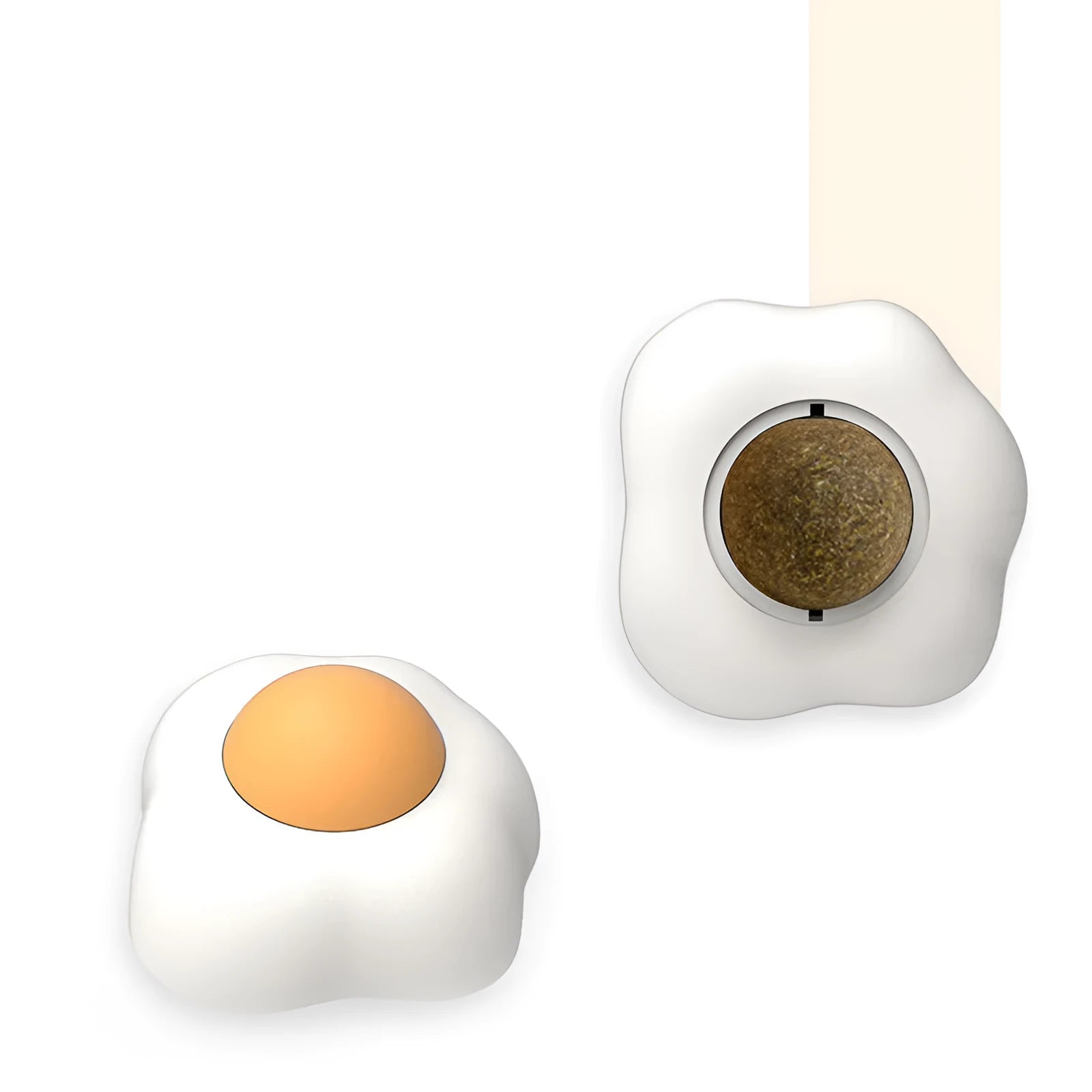 Interactive catnip ball toy in egg shapes with organic catnip filling for wall mounting