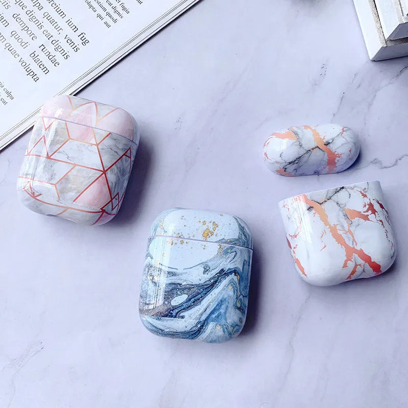 Hard white marble design PC protective case for Apple AirPods wireless earphone charging box