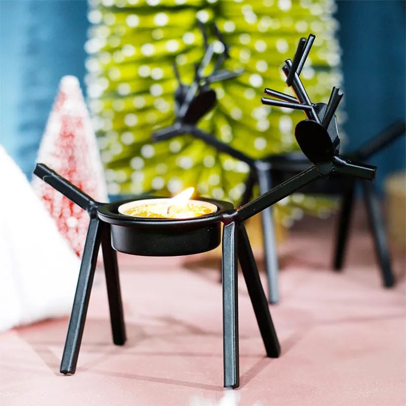 Black iron deer candlestick holder with elk bracket for Christmas candle decoration