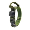 Tactical waterproof dog collar with metal positioning ring in black, army green, or khaki.