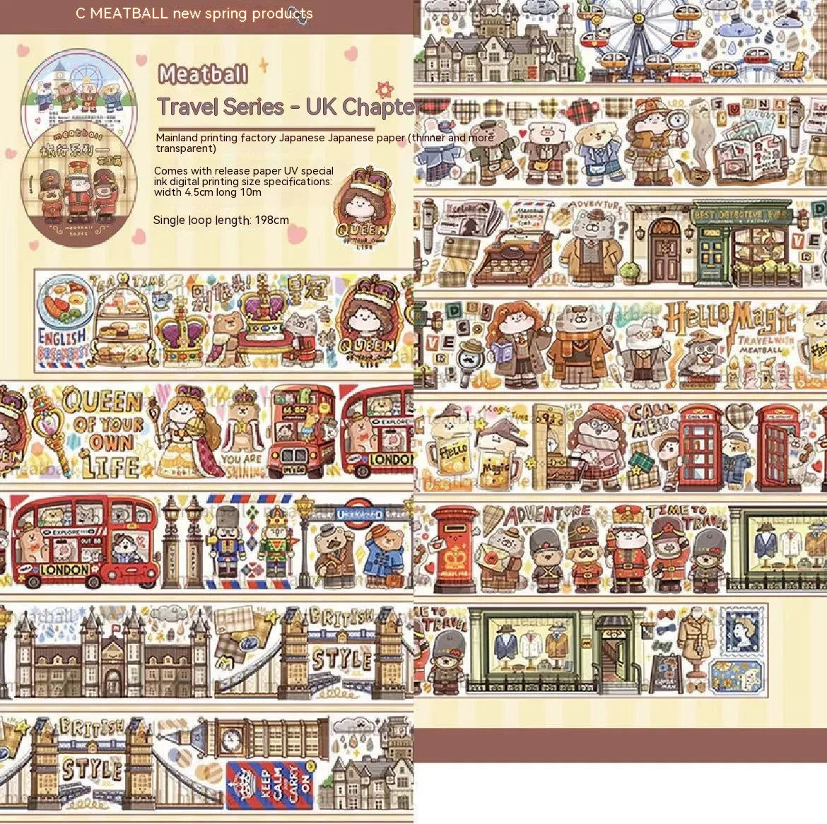 Sheet of cute cartoon character stickers for haemorrhoid tape packaging on Japanese paper.