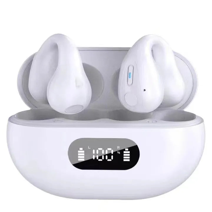 Non-in-ear clip wireless Bluetooth headset with air conduction in black plastic, ear hook style