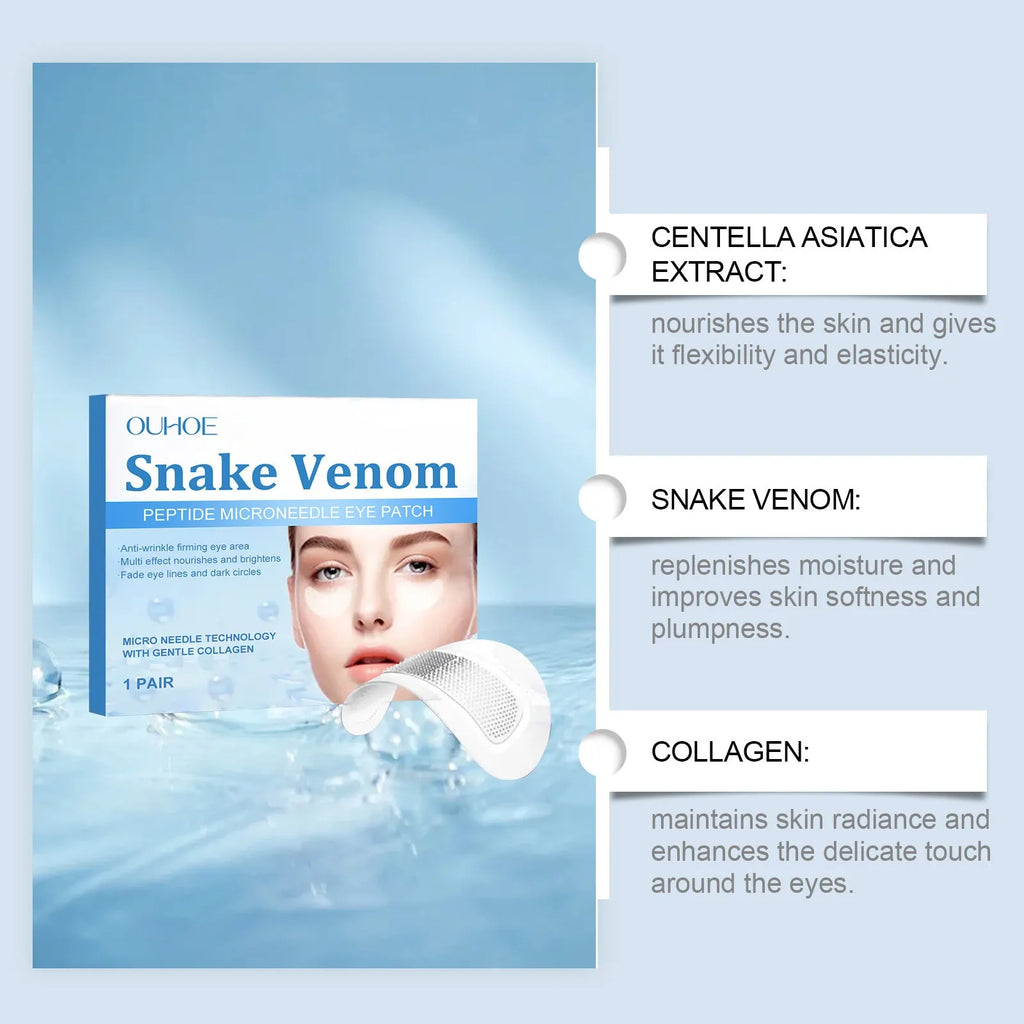 One pair of clear hydrogel microneedle eye patches for wrinkle care on a white background.