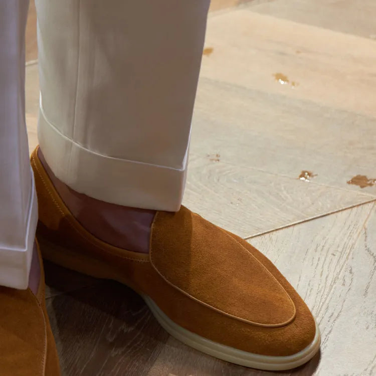 Men's genuine cowhide leather loafers in multiple colours with TPR sole and low tube socks design