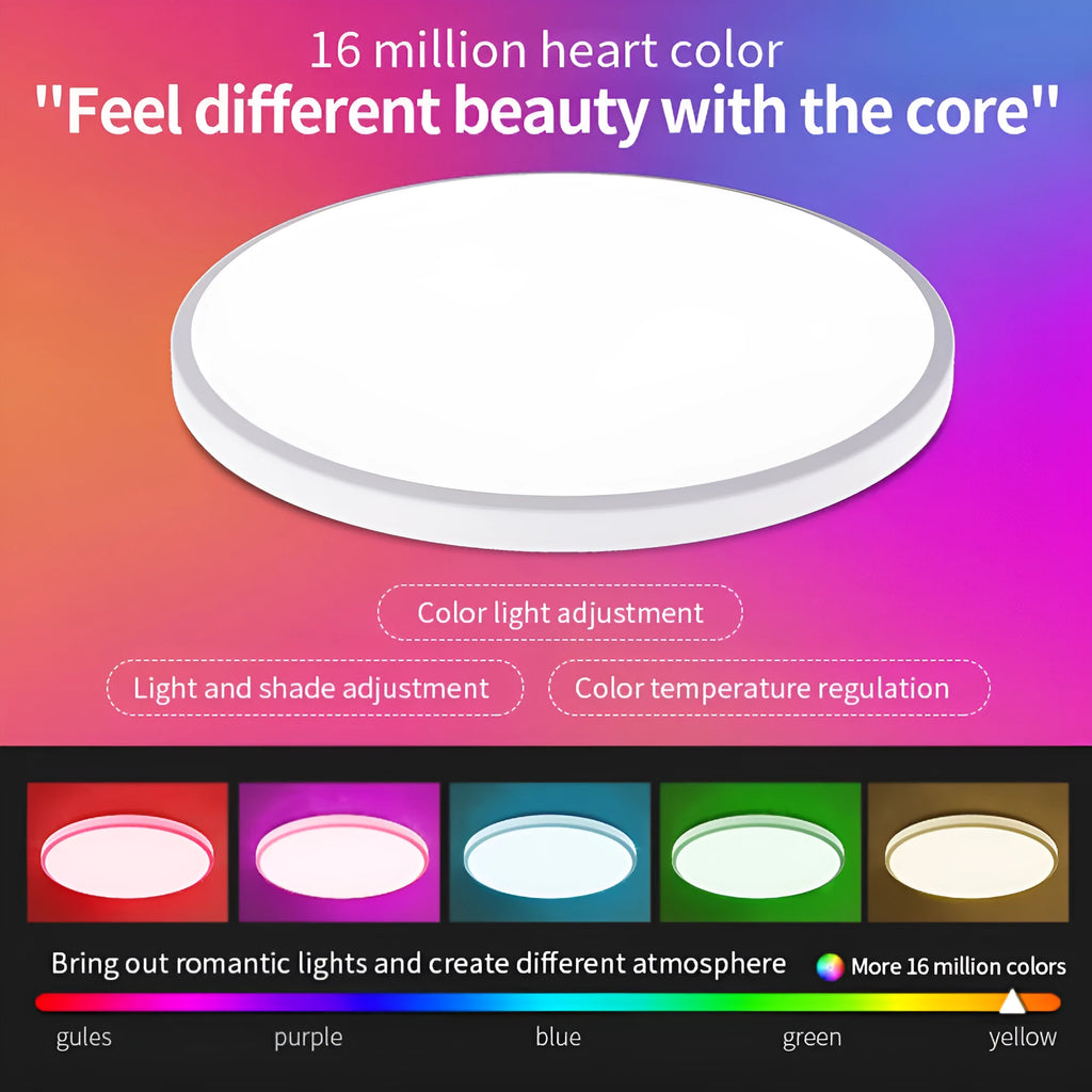 RGBCW Bluetooth ceiling lamp with colour mixing and dimming control in black or white finish