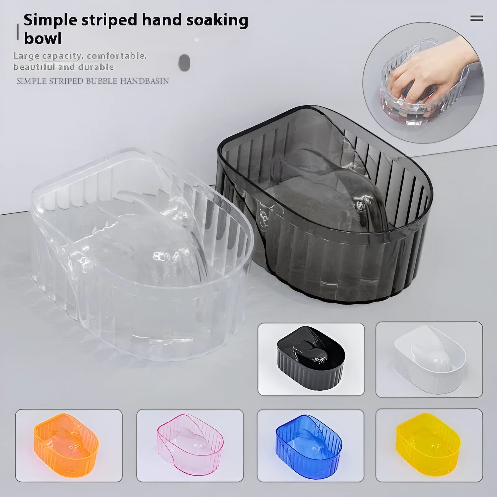 L45 transparent plastic manicure bowl on white background for nail soaking