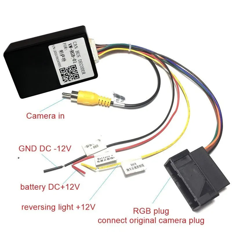 Black car camera conversion box with pure copper construction for Volkswagen Skoda MIB platform compatibility
