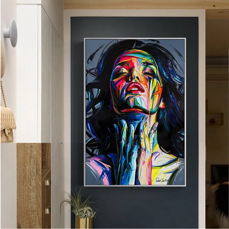 Black smokey girl portrait oil painting printed on unframed non-woven canvas.