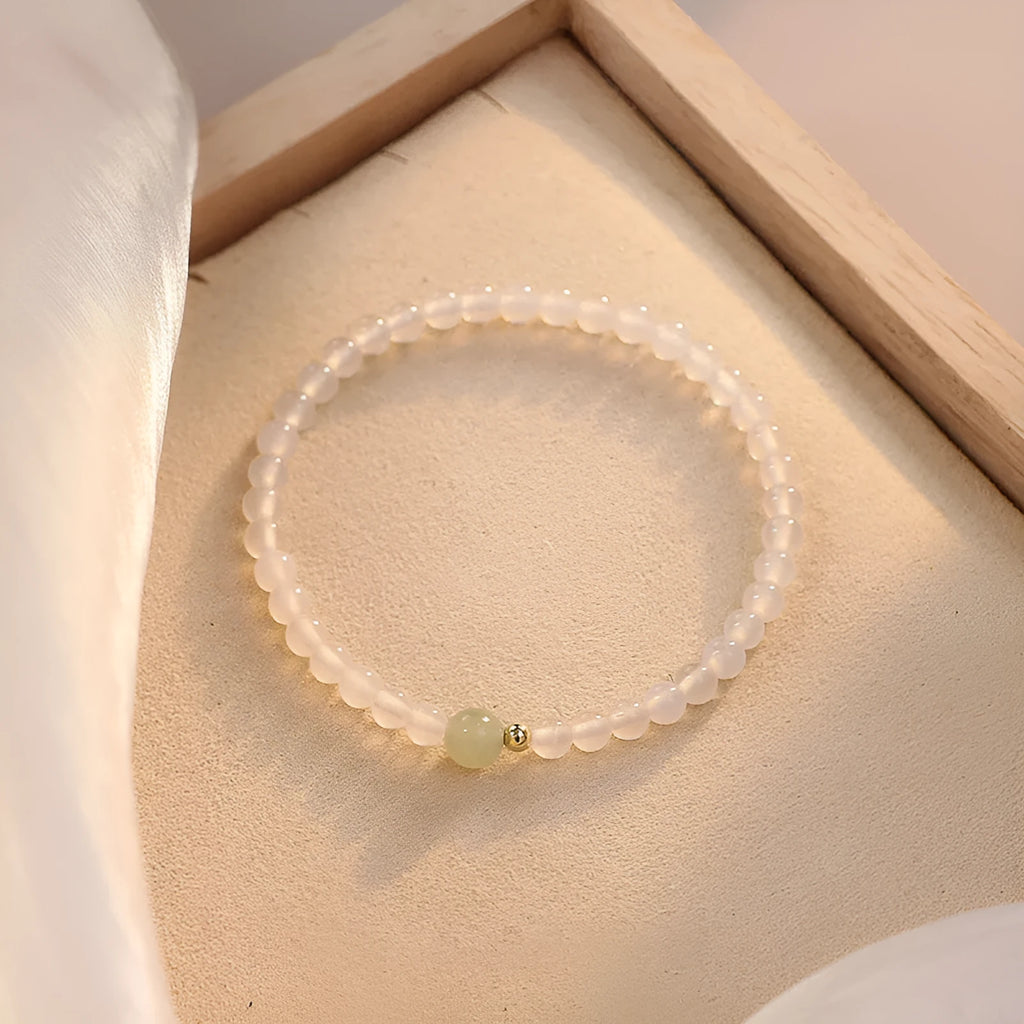 Natural white agate women's bracelet with adjustable cord in New Chinese style