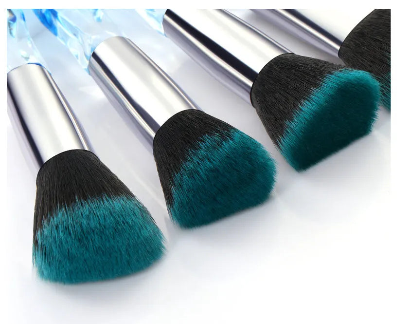 10-piece makeup brush set with crystal diamond handles and artificial fibre bristles in four colour options