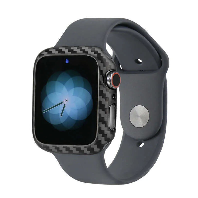 Apple Watch Series 4 carbon fibre leather case in bright black and matt black colours