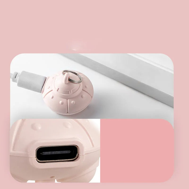Green automatic cat laser toy attached to cat collar with USB charging port