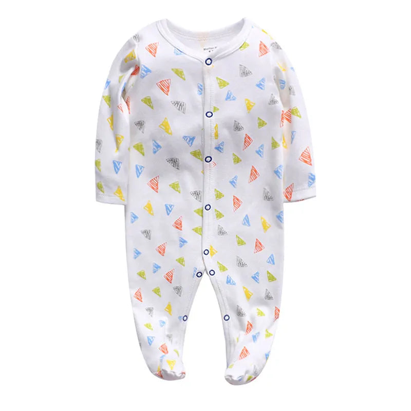 Cotton baby one-piece romper with dinosaur print in blue, sized for 6-month infants.