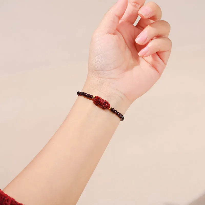 Natural garnet purple sand pixiu and strawberry quartz square women's bracelet geometric design