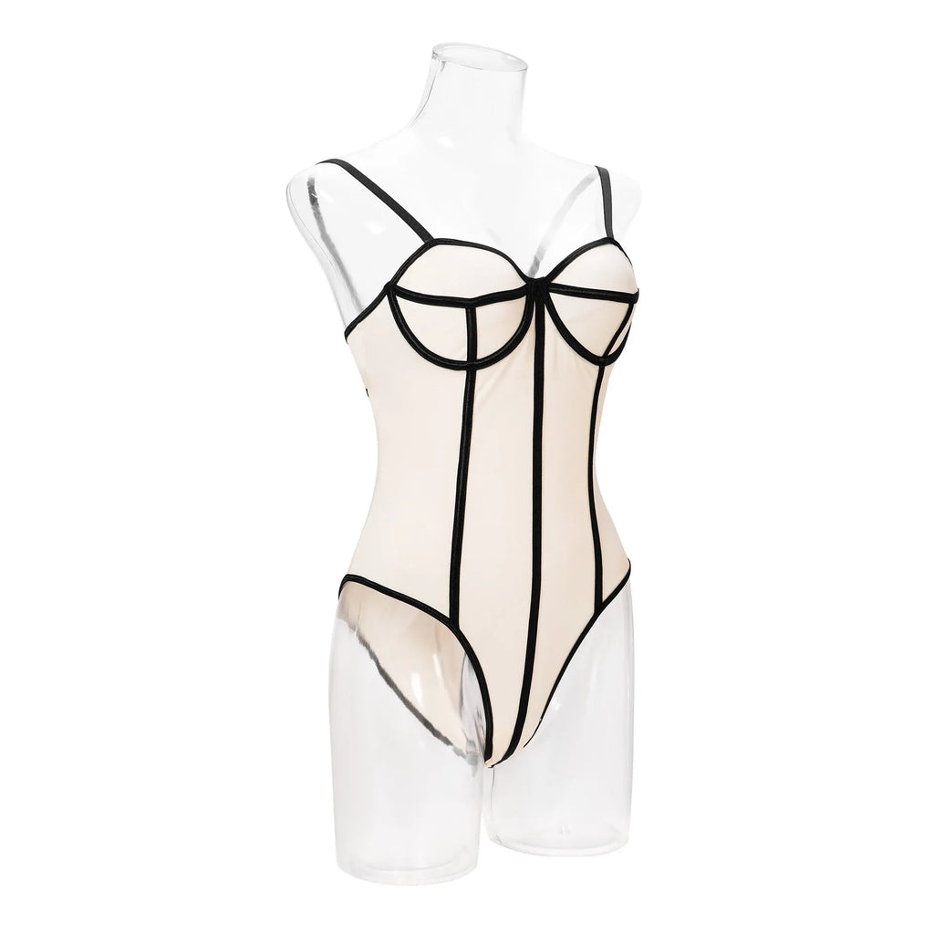 Women's bodybuilding jumpsuit with contrast colour panels and hollow-out sleeveless design